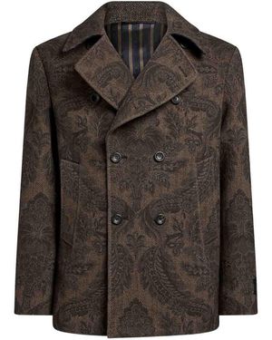 Etro Double-Breasted Caban With Paisley Print - Brown
