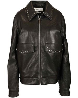 McQueen Leather Aviator Jacket Jackets - Black