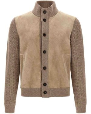 ZEGNA Suede Panel Cardigan - Natural
