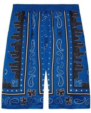 Off-White c/o Virgil Abloh Off- Nautical Viscose Bermuda Shorts With Print - Blue