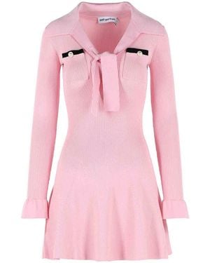 Self-Portrait Viscose Knit Mini Dress With Laces - Pink