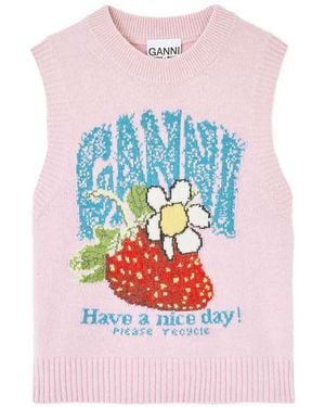 Ganni Gilet Con Fragola - Bianco