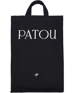 Patou Logo Canvas Vertical Tote - Black