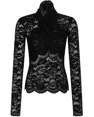 Rabanne High-Neck Lace Long-Sleeved Top - Black