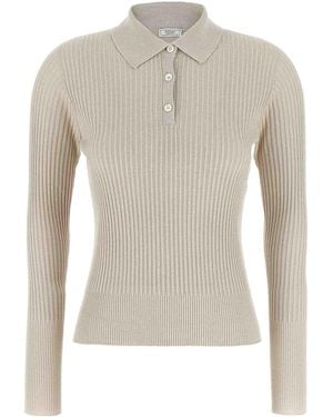 Peserico Lurex Ribbed Polo Shirt - Natural