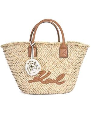 KARL LAGERFELD K/Signature Raffia Medium Basket - Metallic