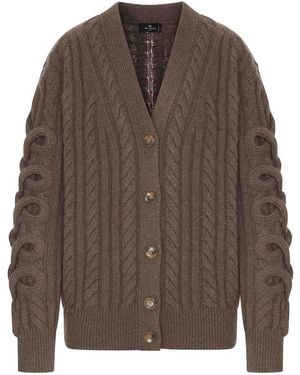 Etro Cable Knit Cardigan With Curly Sleeves - Brown