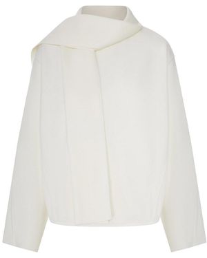 Giorgio Armani Textured Fabric Jumper With Integrated Scarf - White