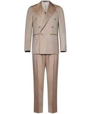 Franzese Collection Double-Breasted Suit Herringbone Pattern - Natural