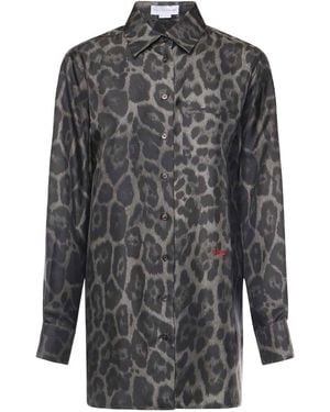Stella McCartney Leopard Print Shirt With Classic Collar And Embroidered Detail - Grey