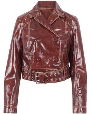 DIESEL Cropped Patent Leather Jacket - Red