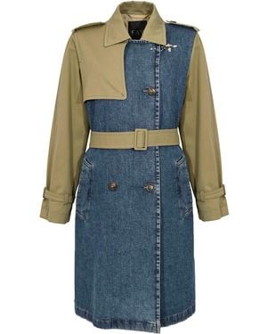 Fay Cotton Drill And Denim Trench Coat - Blue
