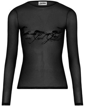Jean Paul Gaultier Long-Sleeved Tulle Top - Black