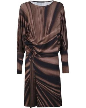 Alberta Ferretti Draped Viscose Mini Dress With Cinched Waist - Black