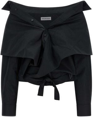 Balenciaga Crop Shirt Off The Shoulder - Black
