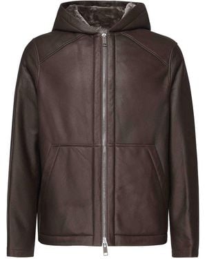 Yves Salomon Leather Jacket With Hood - Brown