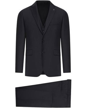 Tagliatore Bruce Tailored Wool Suit With Vest - Blue