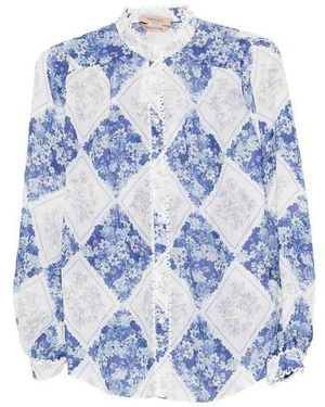 Twinset Floral Print Shirt With Ruffle Trim - Blue