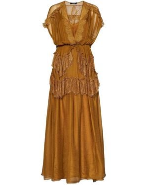 Amen Golden Amber Silk Georgette Long Dress - Yellow