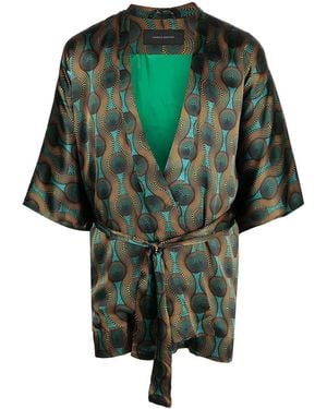 OZWALD BOATENG Printed Silk Short Kimono - Green