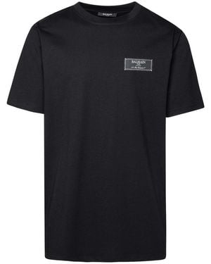Balmain Logo Patch Cotton Crewneck - Black