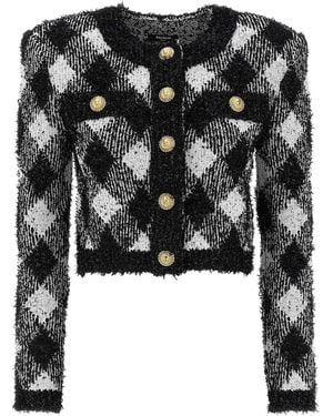 Balmain Vichy Tweed Short Jacket - Black