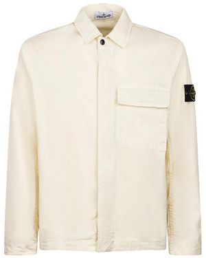 Stone Island Ivory Stretch Organic Cotton Twill Overshirt - Natural