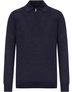 Nome Wool Zip-Up Polo - Blue