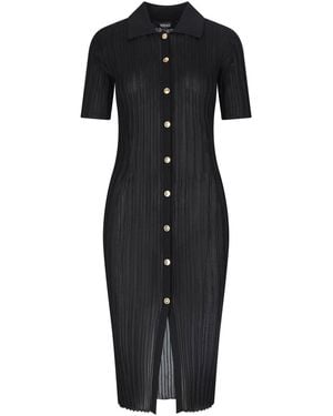 Versace Ribbed Pleated Medusa Midi Dress - Black