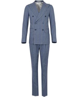 Corneliani Light Striped Linen And Wool Blend Dress - Blue
