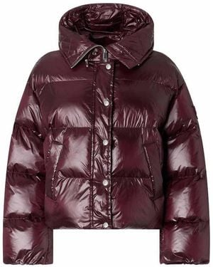 Pinko Impasto Glossy Burgundy Hooded Puffer Jacket - Red