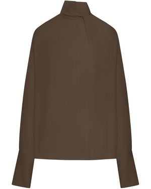 Tom Ford Long-Sleeved Silk Georgette Blouse - Brown