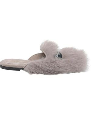 Dolce & Gabbana Shearling And Suede Slippers - Grey