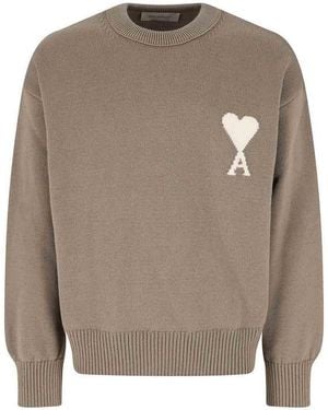Ami Paris Ami De Cur Cotton Jumper - Grey