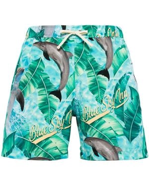 BLUE SKY INN Dolphin-Print Drawstring Swim Shorts - Green