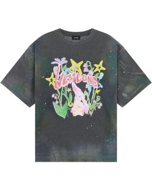 we11done Logo-Print Floral T-Shirt - Grey