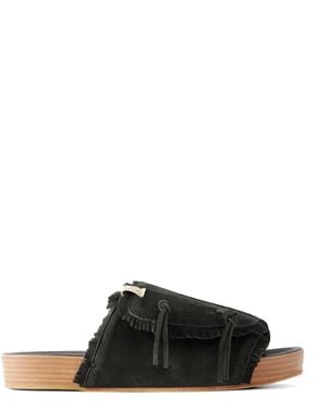 Visvim Fringed Leather Slides - Black