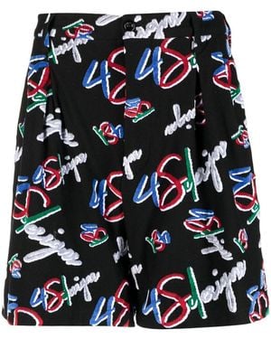 4SDESIGNS Logo-Print Velvet-Effect Shorts - Multicolour