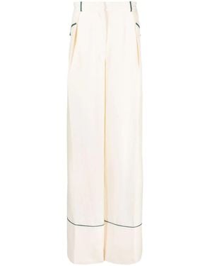 Bally Contrast-Piping Silk Pajama Pants - White