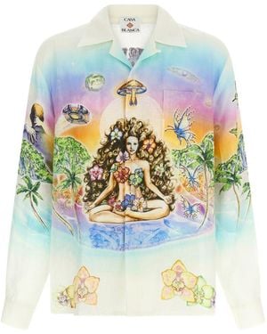 CASABLANCA Innersense Long Sleeve Linen Shirt - White