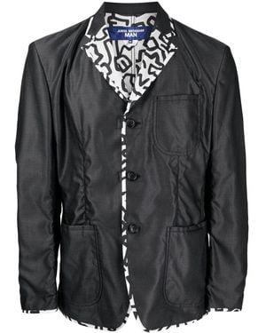 Junya Watanabe Contrasting-Trim Buttoned Blazer - Black