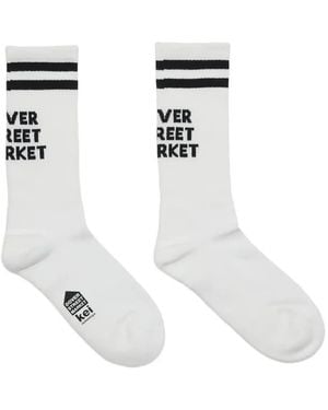 Dover Street Market Logo-Intarsia Striped Socks - White