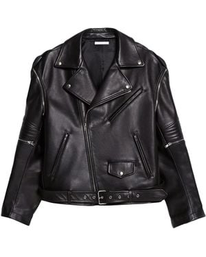 Helmut Lang Belted Leather Biker Jacket - Black