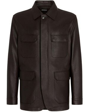 ZEGNA Leather Flap-Pockets Jacket - Black