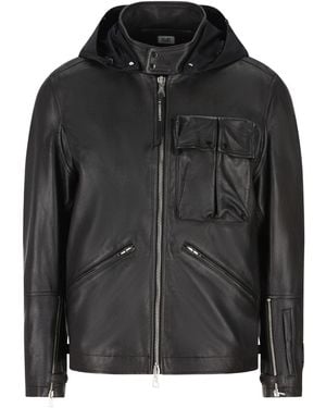 C.P. Company Goggle-Detail Leather Jacket - Black