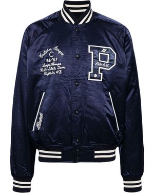 Polo Ralph Lauren Logo-Appliqué Satin Bomber Jacket - Blue