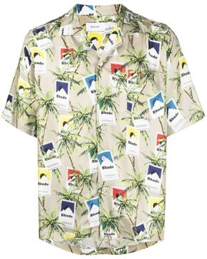 Rhude Cigarette-Print Silk Shirt - Grey