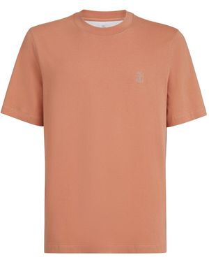 Brunello Cucinelli Logo-Detail Crew-Neck T-Shirt - Orange