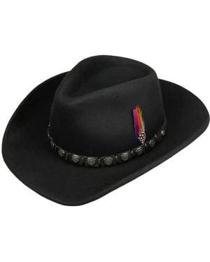 Stetson Feather-Detail Leather-Trimmed Hat - Black