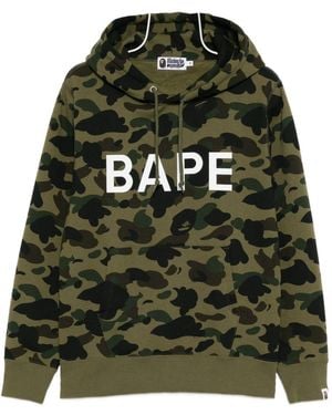 A Bathing Ape Classic Camouflage Hoodie With Bold Lettering - Green
